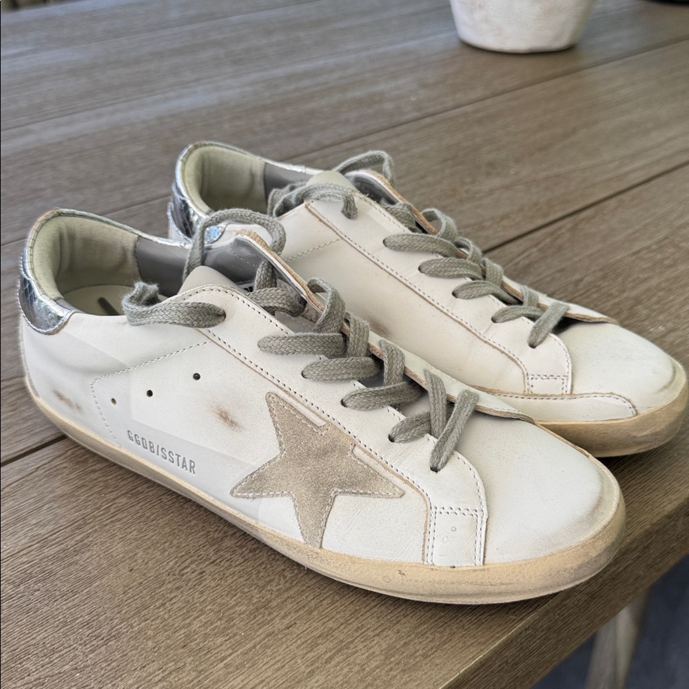 Golden Goose Cream and Gray Star Sneakers